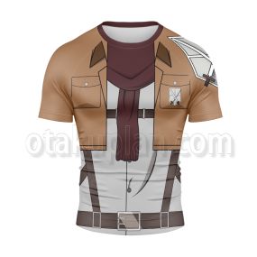 Attack On Titan Ackerman Mikasa Red Scarf Short Sleeve Compression Shirt