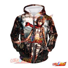 Attack on Titan Beautiful Fighter Mikasa Ackermann Cool Anime Zip Up Hoodie AOT238