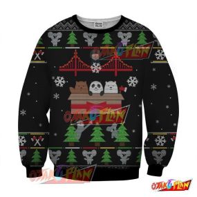Bears Celebrating Christmas New Year Winter 3D Print Ugly Christmas Sweatshirt Black
