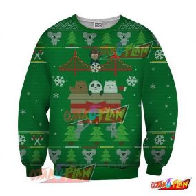 Bears Celebrating Christmas New Year Winter 3D Print Ugly Christmas Sweatshirt Green