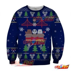 Bears Celebrating Christmas New Year Winter 3D Print Ugly Christmas Sweatshirt Navy