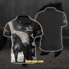 Black Horse Love Horse 3d Print Polo Shirt