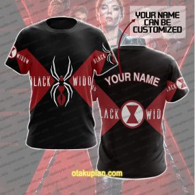 Black Widow Black And Red Custom Name T-shirt