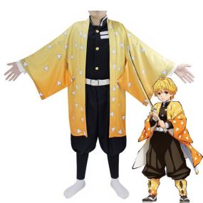 Anime Demon Slayer Zenitsu Agatsuma kimono Cosplay Costumes