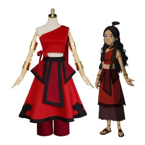 Anime Avatar The Last Airbender Katara Red Dress Outfit Cosplay Costume