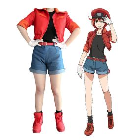 Anime Cells at Work Red Blood Cell Uniform Cosplay Costume with Hat