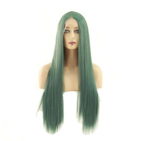60cm Women Lace Front Wigs Long Straight Dark Green Cosplay Wigs