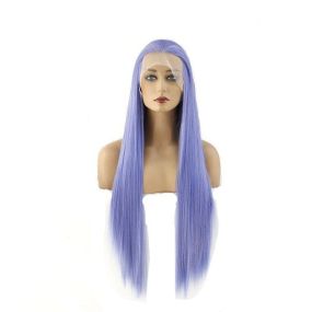 60cm Women Lace Front Wigs Long Straight Dark Blue Cosplay Wigs