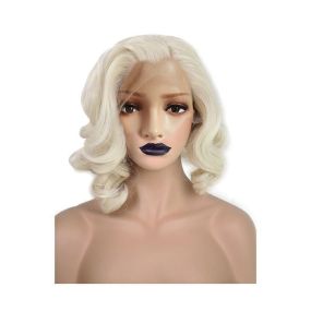 40cm Women Lace Front Wigs Short Curly White Cosplay Wigs