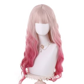 Rainbow Candy Wigs Light Pink Gradient Rose Pink Long Lolita Wig