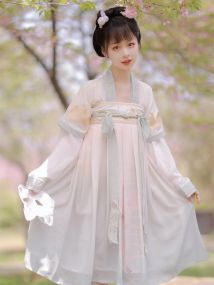 Embroidered Goldfish Sweet Chiffon Flowy Hem Chinese Hanfu Lolita SK Skirt Sets with Shirt