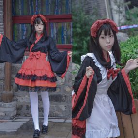 Kimono Sleeves Maid Outfit Witch Costume Lolita Dress Anime Game Fancy Cosplay Costume