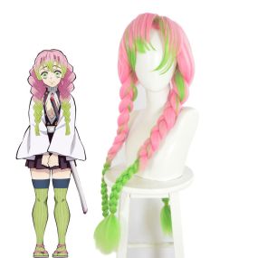 Anime Demon Slayer Mitsuri Kanroji Cosplay Wig Pink Mixed Green Weave Long Wigs
