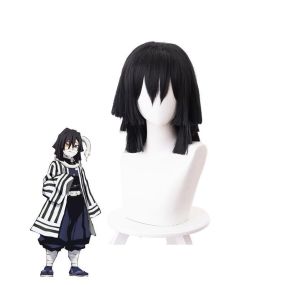 Anime Demon Slayer Iguro Obanai Short Layer Black Cosplay Wigs