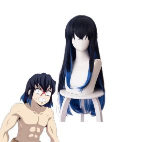 Anime Demon Slayer Hashibira Inosuke Blue Gradient Color Cosplay Wigs