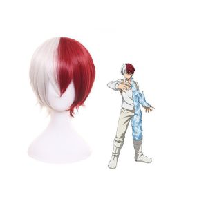 Anime MHA Shoto Todoroki Cosplay Wigs Short White and Red Wig