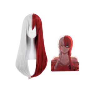 Anime MHA Shoto Todoroki Long Female White and Red Cosplay Wigs