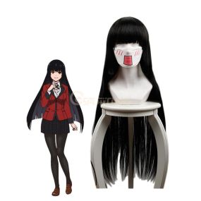 Anime Kakegurui Yumeko Jabami 80cm Long Straight Black Cosplay Wig