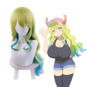 Anime Miss Kobayashi's Dragon Maid Lucoa Long Wavy Mixed Green Cosplay Wigs