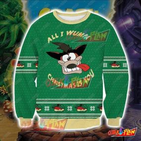 Crash Bandicoot Video Game 3D Print Pattern Ugly Christmas Sweatshirt