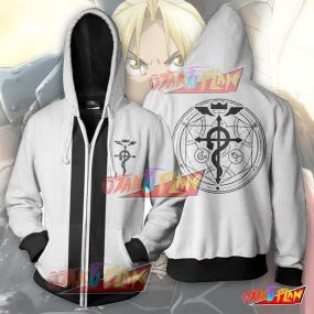 Fullmetal Alchemist Edward Elric White Zip Up Hoodie Jacket