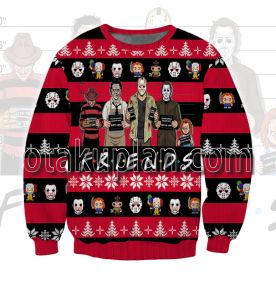 Freddy Krueger Jason Michael Myers Pennywise Friends 3D Printed Ugly Christmas Sweatshirt