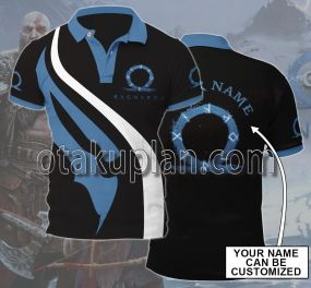 God of War Ragnarok Blue Custom Name Polo Shirt