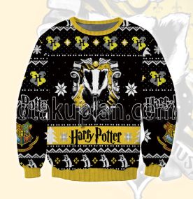Harry Potter Hufflepuff Yellow and Black 3D Printed Ugly Christmas Sweatshirt