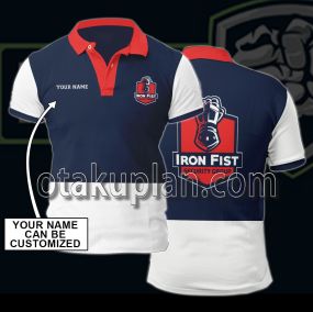 Iron Fist Blue And Red Custom Name Polo Shirt