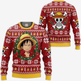 Luffy Ugly Christmas Funny Face One Piece Xmas Hoodie Shirts