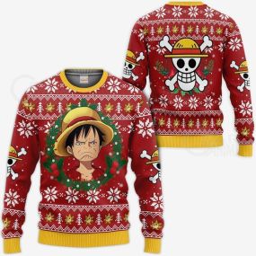 Luffy Ugly Christmas Sweater Funny Face One Piece Hoodie Shirt