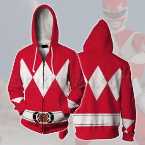 Mighty Morphin Power Rangers Red Ranger Cosplay Zip Up Hoodie
