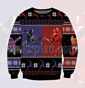 Neon Genesis Evangelion Eva 01 and Eva 02 3D Printed Ugly Christmas Sweatshirt