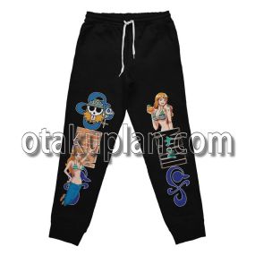 One Piece Nami Green and White Streetwear Sweatpants