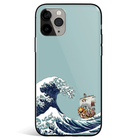 One Piece Thousand Sunny Great Wave off Kanagawa Tempered Glass iPhone Case