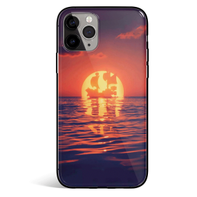 One Piece Thousand Sunny Pirate Ship in Sunset Tempered Glass iPhone Case