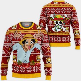 Reindeer Luffy Ugly Christmas Sweater One Piece Hoodie Shirt
