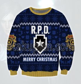 Resident Evil Police Station Navy Blue 3D Printed Ugly Christmas Sweatshirt