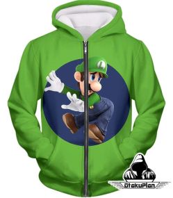 Awesome Marios Cool Brother Luigi Promo Amazing Green Zip Up Hoodie Mario044