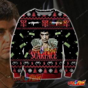Scarface Knitting Pattern 3D Print Ugly Christmas Sweatshirt