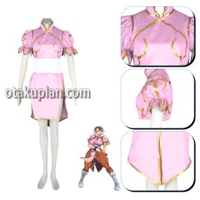 Street Fighter Chun Li Pink Cheongsam Cosplay Costume