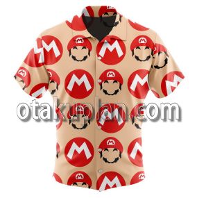 Super Mario Mario M Letter Icon Button Up Hawaiian Shirt