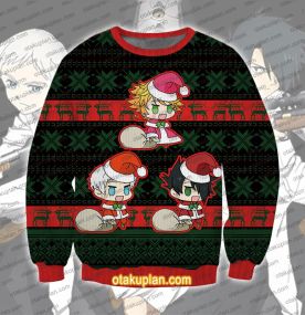 The Promised Neverland Green and Red 3D Printed Ugly Christmas Sweatshirt
