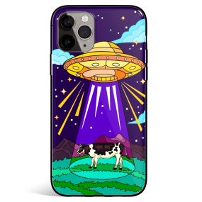 UFO and Milch Cow Tempered Glass iPhone Case