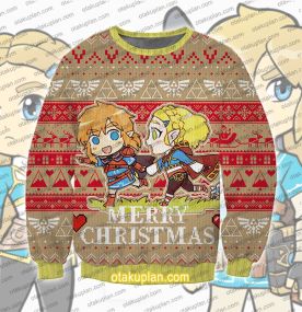 Zelda and Link Chibi 3D Printed Ugly Christmas Sweatshirt