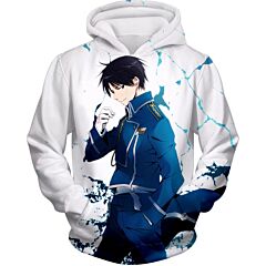 Fullmetal Alchemist Cool Fire Alchemist Roy Mustang Awesome Anime Pose White Hoodie FA018