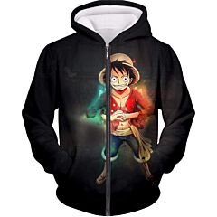 One Piece Captain of Straw Hats Monkey D Luffy Cool Black Zip Up Hoodie OP032