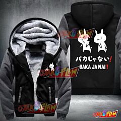 Anime Baka Ja Nai Rabbit Slap Japanese Fleece Winter Jacket Black And Gray