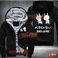 Anime Baka Ja Nai Rabbit Slap Japanese Fleece Winter Jacket Black