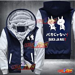 Anime Baka Ja Nai Rabbit Slap Japanese Fleece Winter Jacket Blue And White